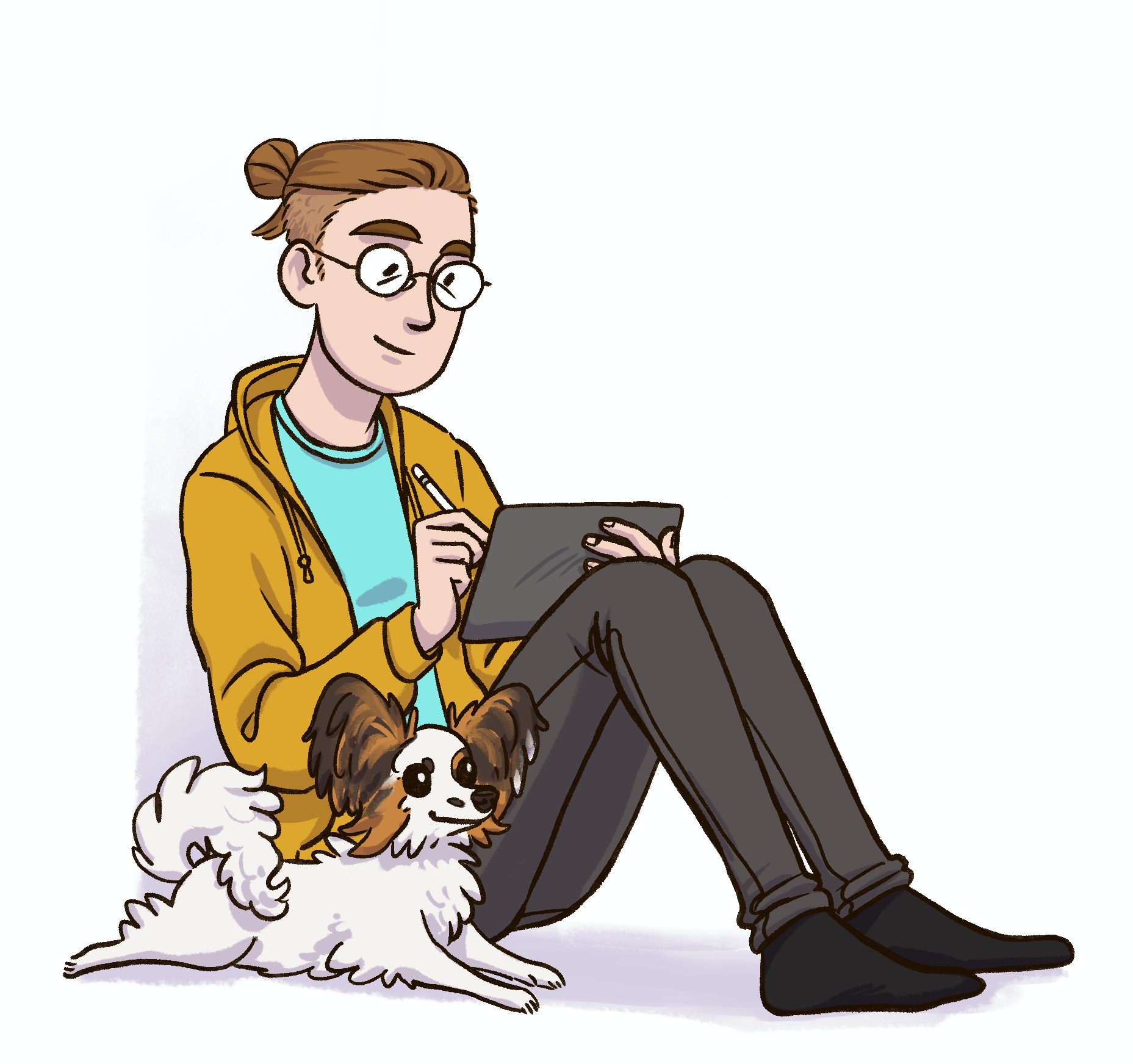 tecknat självporträtt